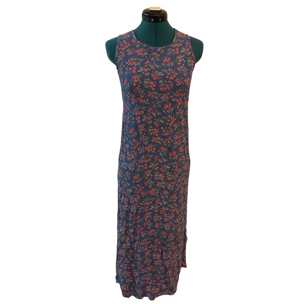 Freeport Studio XS Blue Floral Maxi Dress Sleeveless Back Tie Round Neck